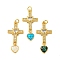 Cross with Heart Brass Pendants Micro Pave Cubic Zirconia with Synthetic Opal, with Jump Rings, Cadmium Free & Lead Free, Real 18K Gold Plated, Mixed Color, 31.5x15x3mm, Hole: 3.5mm