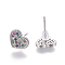 Brass Cubic Zirconia Stud Earrings, Heart, Colorful, Platinum, 8x9x1.5mm, Pin: 0.8mm