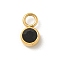 Ion Plating(IP) 304 Stainless Steel with Rhinestone Charms, Real 14K Gold Plated, Flat Round Charm, Jet, 9x5x4mm, Hole: 2mm