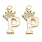 Brass Micro Pave Clear Cubic Zirconia Pendants, Cadmium Free & Lead Free, with Synthetic Opal, Real 18K Gold Plated, with Jump Ring, Letter P, 26.5~33x14~23.5x3.5~4.5mm, Hole: 4.5mm