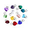 Faceted Transparent Glass Charms, with Iron Jump Ring, Heart, Mixed Color, 13~14x10x5~6mm, Hole: 4mm