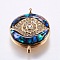 Brass Micro Pave Cubic Zirconia Links, with Abalone Shell/Paua Shell, Evil Eye, Colorful, Golden, 19~20x14.5x4mm, Hole: 1mm