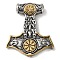 Viking 304 Stainless Steel Pendants, Thor's Hammer with Vegvisir Charm, Antique Silver & Golden, 48.5x41x8.5mm, Hole: 5mm