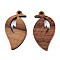 Natural Walnut Wood Pendants, Undyed, Hollow Leaf Charm, Camel, 30x16.5x2.5mm, Hole: 1.8mm
