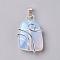 Opalite Pendants, with Brass Findings, Trapezoid, Silver Color Plated, 32~33x21~23x10~11mm, Hole: 8x5mm