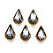 Sew on Rhinestone, Transparent Glass Rhinestones, with Iron Prong Settings, Faceted, Teardrop, Gray, 13.5x8.5x5mm, Hole: 0.9mm