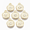 Alloy Charms, with Crystal Rhinestone, Cadmium Free & Nickel Free & Lead Free, Hammered, Flat Round with Eye, Real 18K Gold Plated, 14.5x12x3mm, Hole: 1.5mm