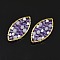 Handmade Woven Pendants, with Glass and Brass Findings, Cadmium Free & Nickel Free & Lead Free, Long-Lasting Plated, Horse Eye, Golden, Medium Slate Blue, 12~12.5x23x2.5~3mm