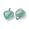Natural Green Aventurine Pendants, with Brass Findings, Heart, Platinum, 23x20x7~9mm, Hole: 5x8mm