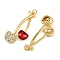 Brass Micro Pave Cubic Zirconia Pendants, Cherry Charms, with Enamel, Rack Plating, Lead Free & Cadmium Free, Long-Lasting Plated, with Jump Ring, Real 18K Gold Plated, 38.5x17x4.5mm, Hole: 3mm