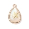 Natural Paua Shell Teardrop Pendants, with Brass Slices, White, Golden, Star, 18x11.5x4mm, Hole: 1.6mm