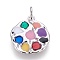 Brass Enamel Pendants, Lotus Pod, Colorful, Platinum, 17x15x1.5mm, Hole: 3.5mm