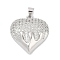 Brass Micro Pave Cubic Zirconia Pendants, Cadmium Free & Lead Free, Heart Charms, Platinum, 25x23x7mm, Hole: 4x3.5mm