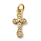 Brass Micro Pave Cubic Zirconia Pendants, Cross Charms, Lead Free & Cadmium Free, Long-Lasting Plated, with Jump Ring, Real 18K Gold Plated, 15x7x2mm, Hole: 3mm