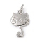 Brass Pendants, Cat Shape Charms, with Jump Ring, Long-Lasting Plated, Lead Free & Cadmium Free, Animal Charms, Platinum, 15x9.5x1.5mm, Hole: 3.5mm