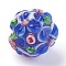 Handmade Lampwork Beads, Rondelle with Flower, Bumpy, Royal Blue, 14~15x12~13mm, Hole: 1.5~1.8mm