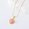 3Pcs Stainless Steel Pearl Pink Enamel Flower Pendant Necklaces for Women, Golden, 15.75 inch(40cm)