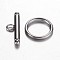 Tarnish Resistant 201 Stainless Steel Toggle Clasps, Ring, Stainless Steel Color, Ring: 10x1mm, Bar: 15x5x2mm, Hole: 2mm