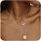 3Pcs Brass Disc Pendant 3 Layer Necklaces for Women, Platinum, 15.75~19.69 inch(40~50cm)