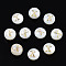 Natural Freshwater Shell Beads, with Golden Plated Brass Etched Metal Embellishments, Flat Round with Letter, Seashell Color, Letter.X, 6x4mm, Hole: 0.8mm