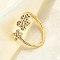 Brass Micro Pave Clear Cubic Zirconia Cuff Rings for Women, Cadmium Free & Nickel Free & Lead Free, Flower, Real 18K Gold Plated, Inner Diameter: US Size 6 3/4(17.1mm)