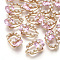 Brass Pendants, with Glass and Rhinestone, Faceted, Rectangle, Pearl Pink, 17x10.5x7mm, Hole: 1.2mm