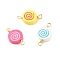 Spray Painted Wood Connector Charms, with Golden Tone Copper Wire Loops, Flat Round, Mixed Color, 31.5~33.5x17x6mm, Hole: 3.5~4mm