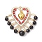 Natural Black Onyx(Dyed & Heated) & Glass Seed Beads Pendants, Alloy Heart Charms, Light Gold, 33x35x6.5mm, Hole: 1.2mm