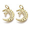Brass Micro Pave Clear Cubic Zirconia Pendants, with Jump Ring, Nickel Free, Moon with Star, Real 16K Gold Plated, 16x12x2mm, Jump Ring: 5x1mm, 3mm inner diameter
