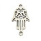 Non-Tarnish 201 Stainless Steel Hollow Connector Charms, Religion Hamsa Hand Links, Stainless Steel Color, 18x10x1mm, Hole: 1.5mm