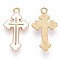 Alloy Enamel Pendants, Cross, Light Gold, White, 25x14x2mm, Hole: 1.8mm