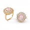 Pink Glass Oval Adjustable Ring with Cubic Zirconia, Brass Jewelry for Women, Real 18K Gold Plated, US Size 6 1/2(16.9mm)