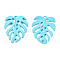 Spray Painted Alloy Pendants, Tropical Leaf, Cadmium Free & Nickel Free & Lead Free, Sky Blue, 34x27x4mm, Hole: 1.8mm