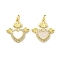 Brass Pendants, Cadmium Free & Lead Free, with Cubic Zirconia and Freshwater Shell, Heart, Real 16K Gold Plated, 20.5x19x3mm