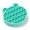Silicone Makeup Cleaning Brush Scrubber Mat Portable Washing Tool, Double Duty, Bear Shape, Dark Turquoise, 10.4x11x2.5cm