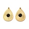 304 Stainless Steel Pendants, with Natural Obsidian, Teardrop Charms, Real 14K Gold Plated, 18x12.5x3mm, Hole: 1.2mm