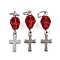 Halloween Dyed Synthetic Turquoise Skull Pendants, with 304 Stainless Steel Cross and Open Jump Rings, Stainless Steel Color, FireBrick, 26x7x6.5mm, Hole: 4.6mm
