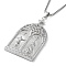 Alloy with Rhinestone Pendant Necklace, Arch with Jesus & Virgin Mary Pattern, Platinum, 23.74 inch(60.3cm)