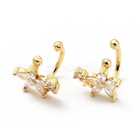 Серьги-каффы с цветком из прозрачного кубического циркония EJEW-G295-10G-1
