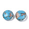 Handmade Gold Sand Lampwork Beads, Flat Round, Deep Sky Blue, 28.5x13mm, Hole: 1.8mm