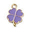 Alloy Enamel Pendants, Golden, Clover, Medium Purple, 18x12x1.3mm, Hole: 1.8mm
