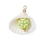 Clam Shell & Glass Seed Beaded Pendants, with Brass Beads, Shell Shaped Charms, Real 18K Gold Plated, Green Yellow, 28x27x15mm, Hole: 2.5x2mm