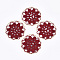 Polycotton(Polyester Cotton) Woven Pendant Decorations, with Brass Findings, Flat Round with Flower, Light Gold, Dark Red, 35x1mm