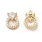 Plating Brass Micro Pave Cubic Zirconia Pendants, Cadmium Free & Nickel Free & Lead Free, with Glass, Ring with Triangle, Real 18K Gold Plated, 15x10.5x5mm, Hole: 1.2mm