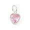 Brass Micro Pave Cubic Zirconia Pendants, Heart Charms, Rack Plating, Long-Lasting Plated, with Jump Ring, Pink, 9x7x3.5mm