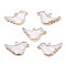 Natural Freshwater Shell Pendants, with Iron Loops, Brass Edge Golden Plated, Bird, Rosy Brown, 13x22x2.5mm, Hole: 1.8mm