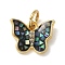 Brass Micro Pave Cubic Zirconia Charms, with Resin, Butterfly, Real 14K Gold Plated, with Jump Ring, Colorful, 9x11x2mm, Hole: 3mm