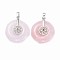 Natural Rose Quartz Pendants, with Platinum Tone Brass Findings, Donut/Pi Disc with Lotus, 35.5x30x8.5~9.5mm, Hole: 4.5x6.5mm