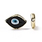 Handmade Lampwork Beads, with Golden Plated Brass Findings, Cadmium Free & Lead Free, Horse Eye with Evil Eye, Black, 14x20x4.5mm, Hole: 1.4mm