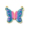 304 Stainless Steel Enamel Pendants, with Rhinestone, Butterfly Charm, PVD Vacuum Plating, Real 18K Gold Plated, Sky Blue, 24.5x25.5x2.5mm, Hole: 2mm